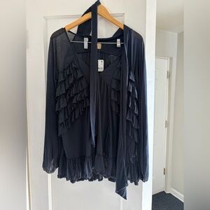 Free People Black Ruffled Tunic Top